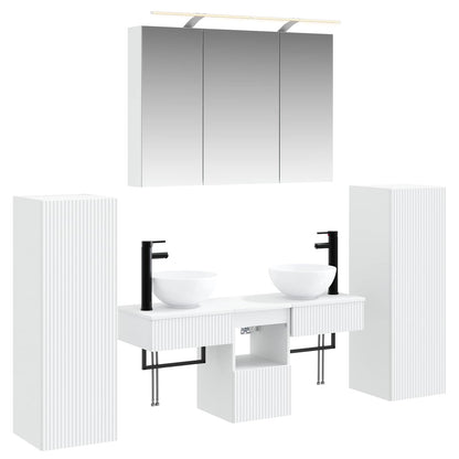 Badkamermeubelset Wandgemonteerd 6 pcs Wit Bewerkt hout en glas