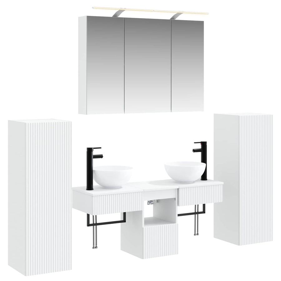 Badkamermeubelset Wandgemonteerd 6 pcs Wit Bewerkt hout en glas