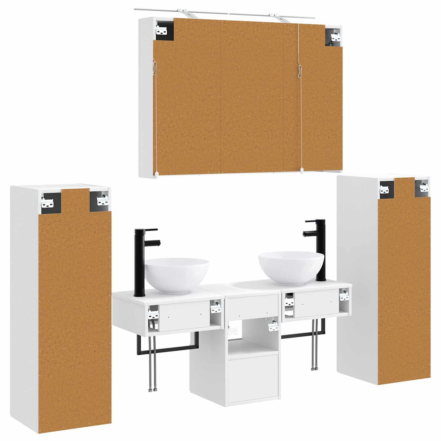 Badkamermeubelset Wandgemonteerd 6 pcs Wit Bewerkt hout en glas