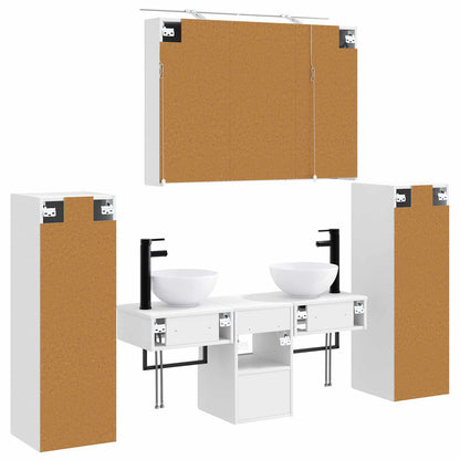 Badkamermeubelset Wandgemonteerd 6 pcs Wit Bewerkt hout en glas