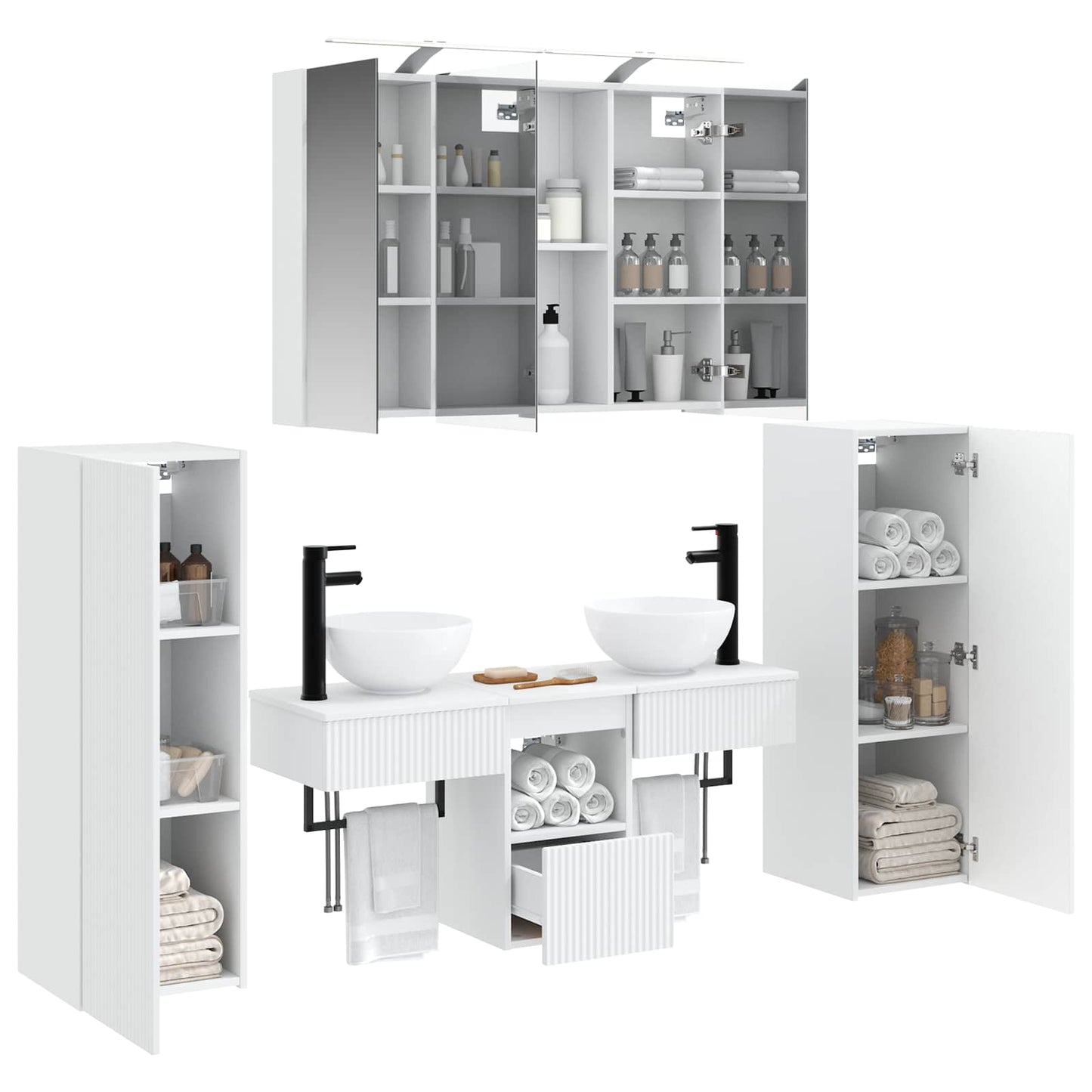 Badkamermeubelset Wandgemonteerd 6 pcs Wit Bewerkt hout en glas