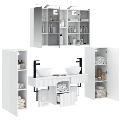 Badkamermeubelset Wandgemonteerd 6 pcs Wit Bewerkt hout en glas