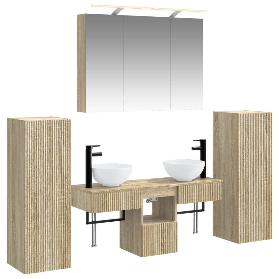Badkamermeubelset 6 pcs Sonoma Eiken Bewerkt hout en glas