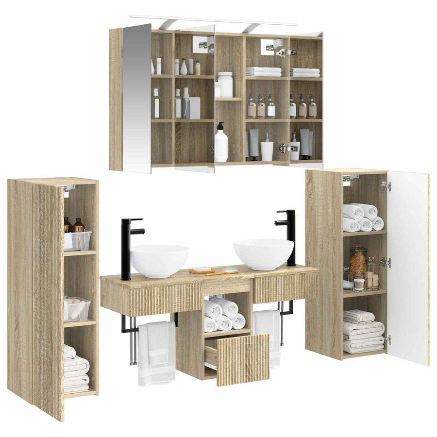 Badkamermeubelset 6 pcs Sonoma Eiken Bewerkt hout en glas
