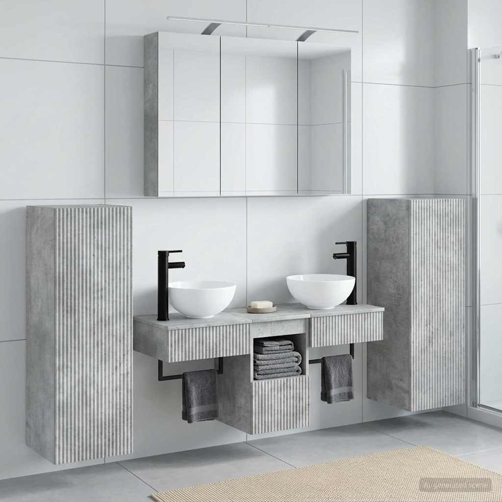 Badkamermeubelset 6 pcs Betongrijs Bewerkt hout en glas