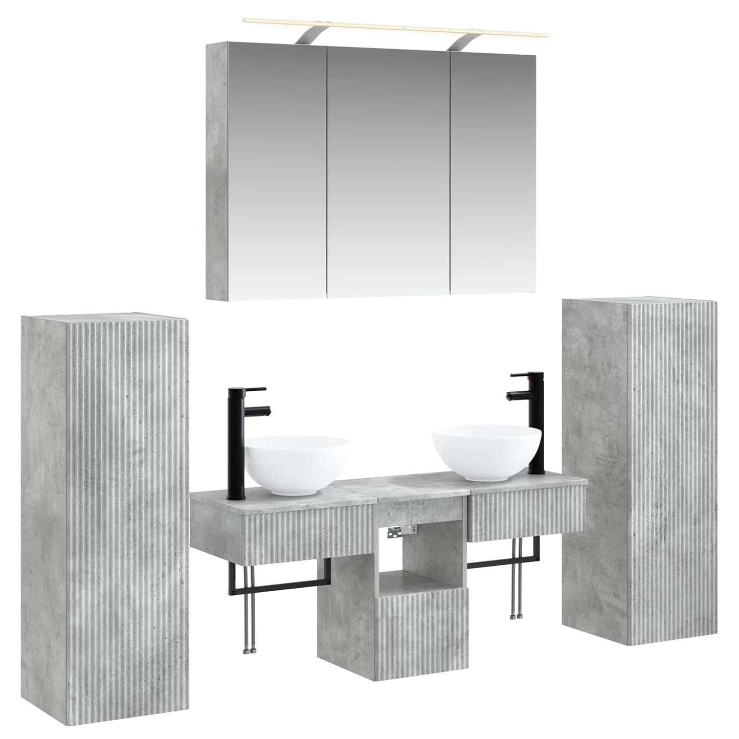 Badkamermeubelset 6 pcs Betongrijs Bewerkt hout en glas