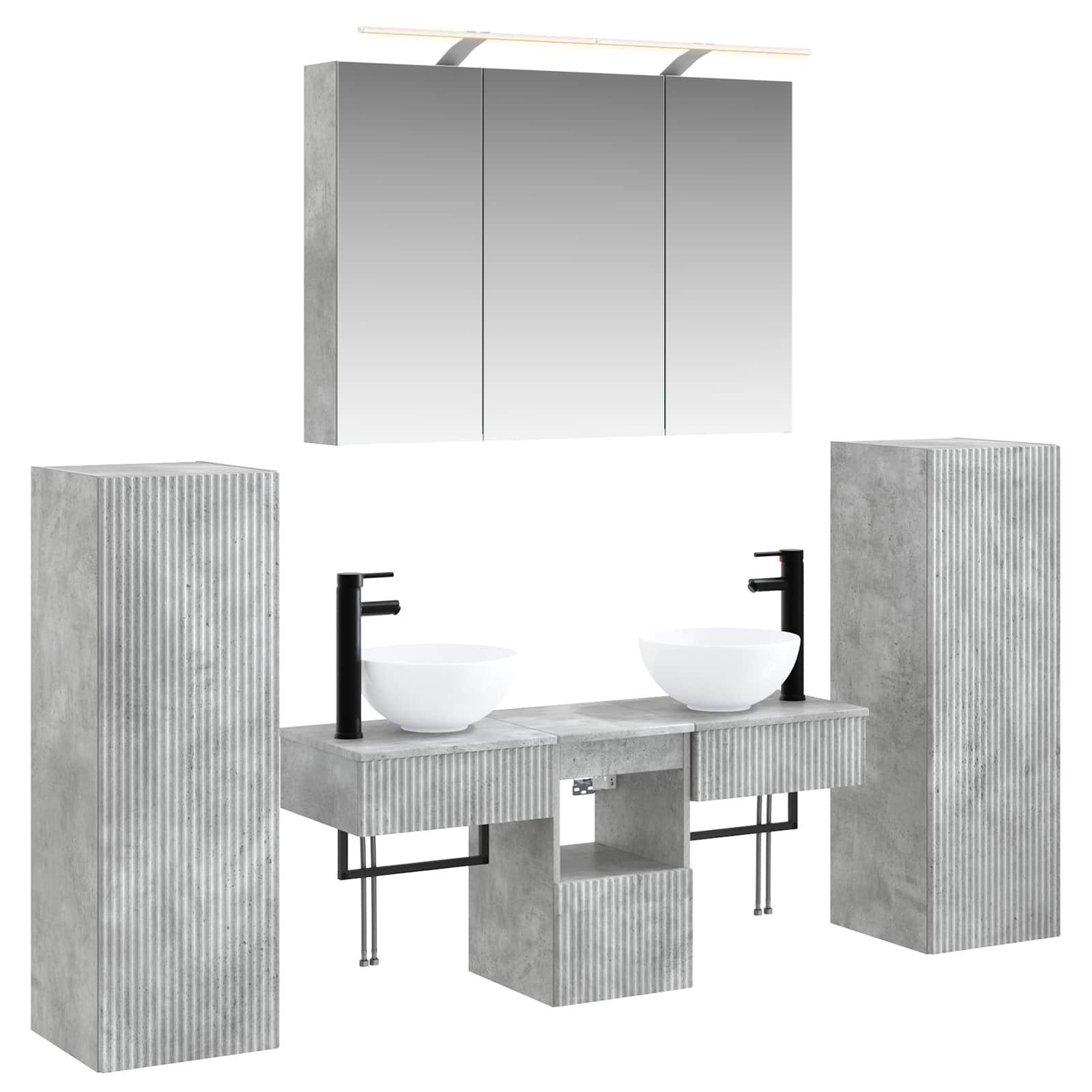 Badkamermeubelset 6 pcs Betongrijs Bewerkt hout en glas