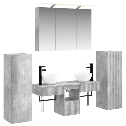 Badkamermeubelset 6 pcs Betongrijs Bewerkt hout en glas