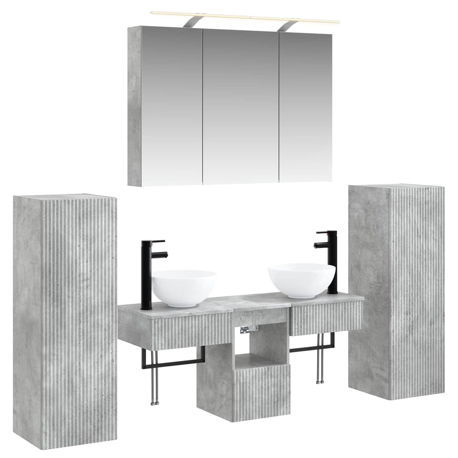 Badkamermeubelset 6 pcs Betongrijs Bewerkt hout en glas