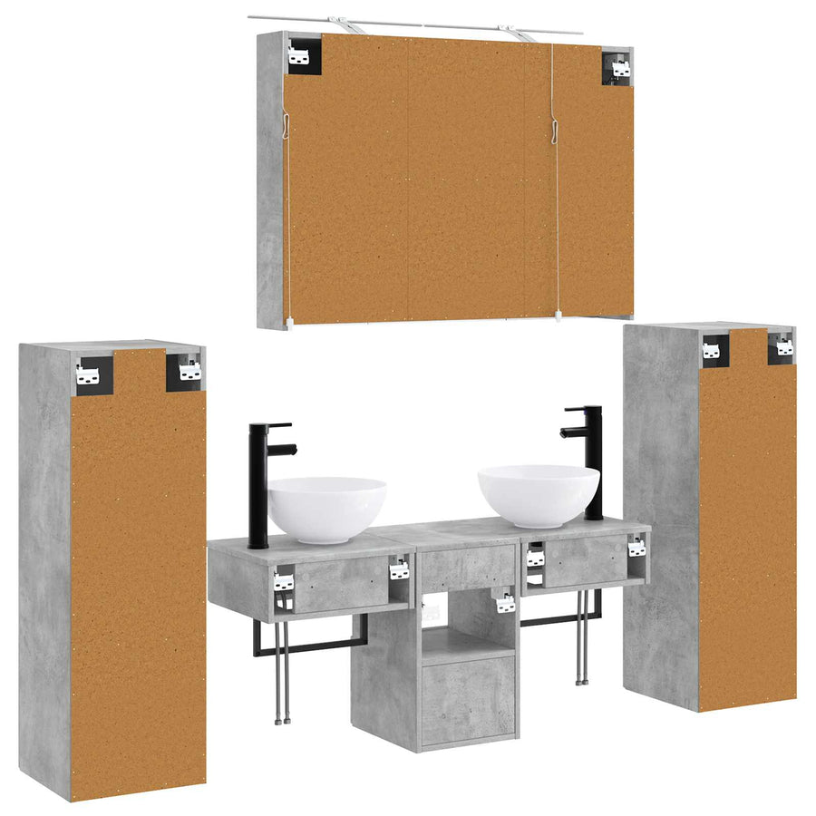 Badkamermeubelset 6 pcs Betongrijs Bewerkt hout en glas
