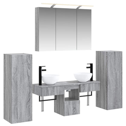 Badkamermeubelset 6 pcs Grijs Sonoma Bewerkt hout en glas