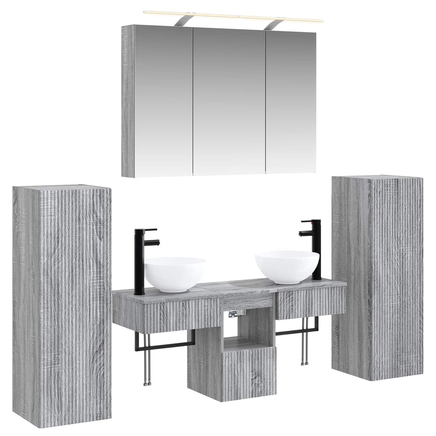 Badkamermeubelset 6 pcs Grijs Sonoma Bewerkt hout en glas