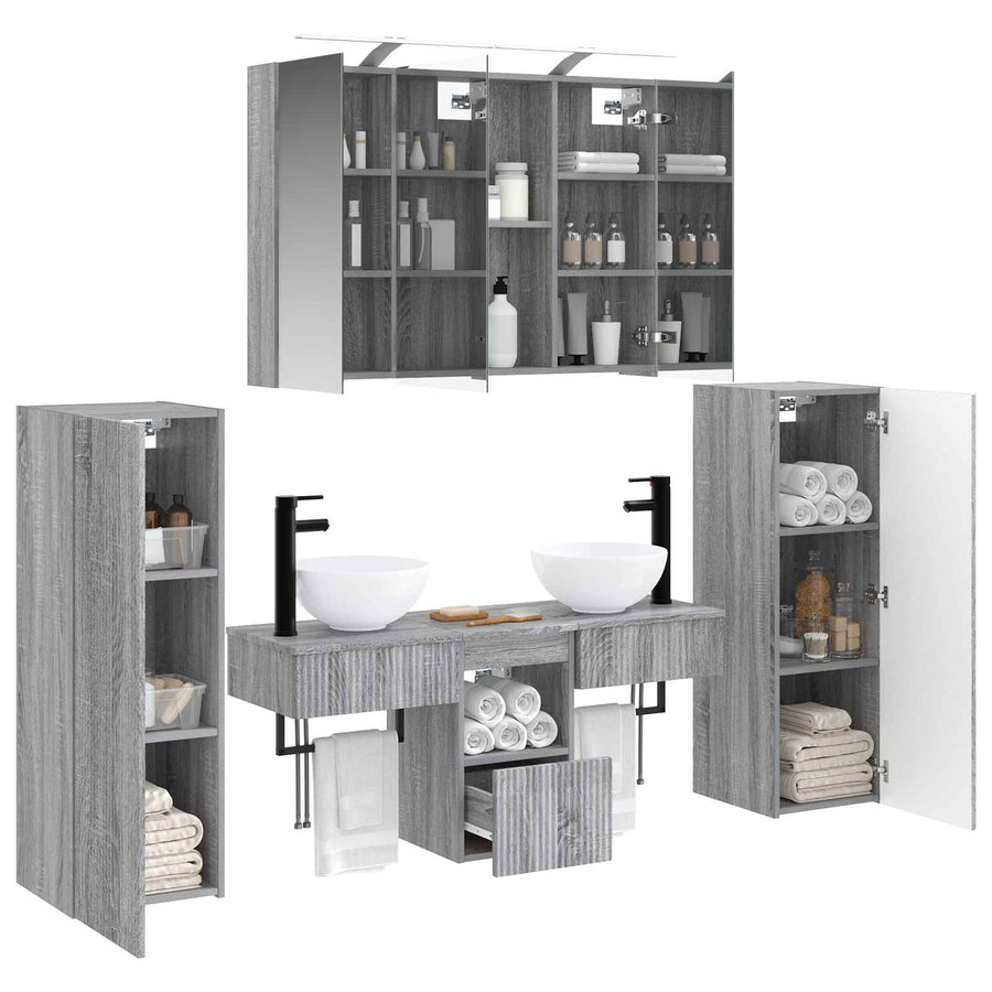 Badkamermeubelset 6 pcs Grijs Sonoma Bewerkt hout en glas