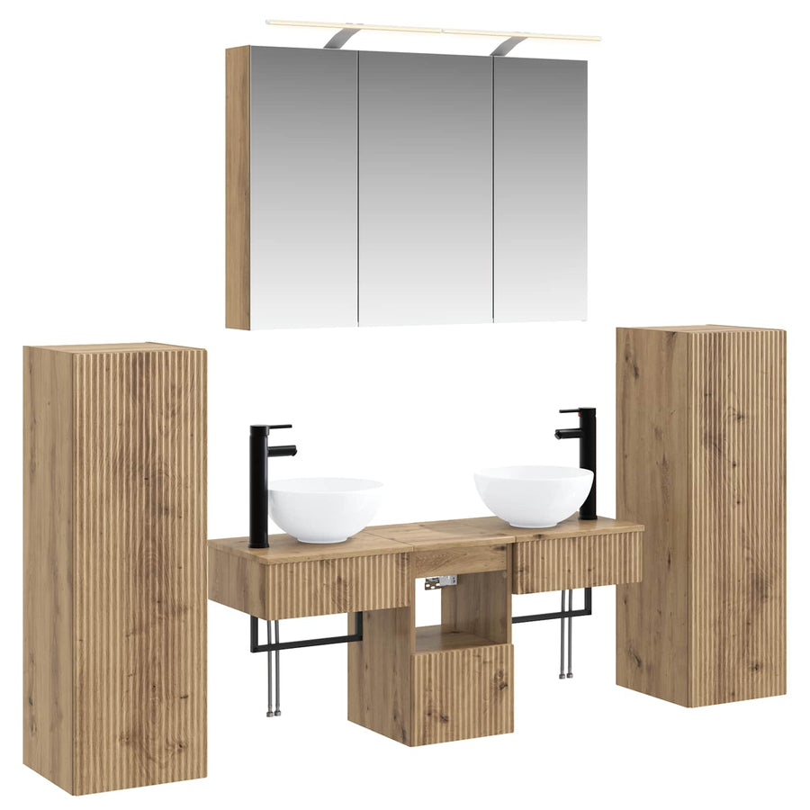 Badkamermeubelset 6 pcs Artisanaal eiken Bewerkt hout en glas