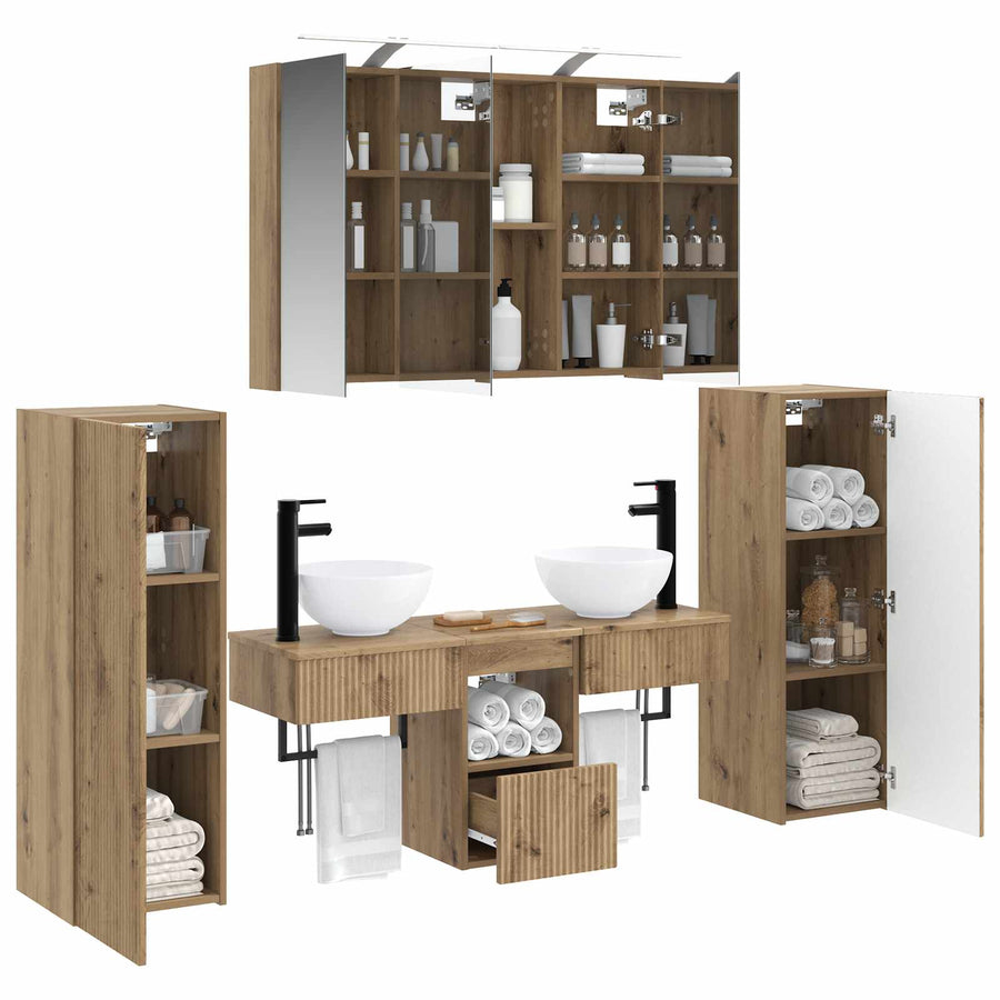Badkamermeubelset 6 pcs Artisanaal eiken Bewerkt hout en glas
