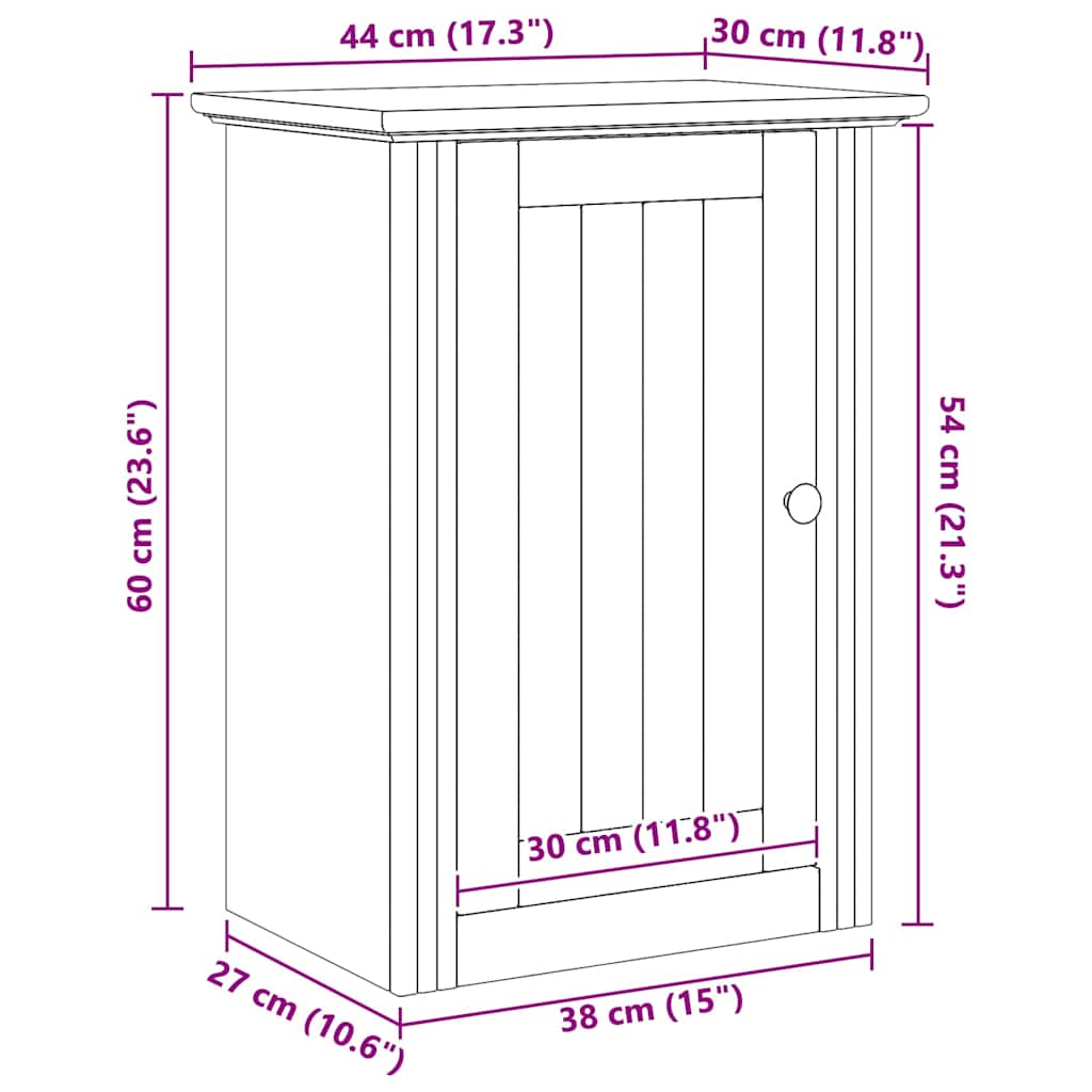Badkamer wandkast BODO Honingbruin 44 x 30 x 60 cm Bewerkt hout