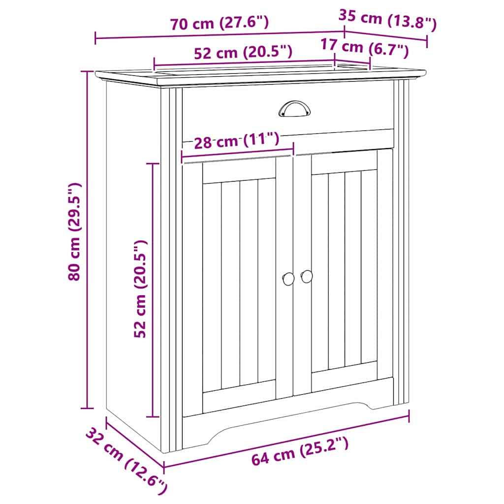 Badkamer Kast BODO Honingbruin 70 x 35 x 80 cm Bewerkt hout