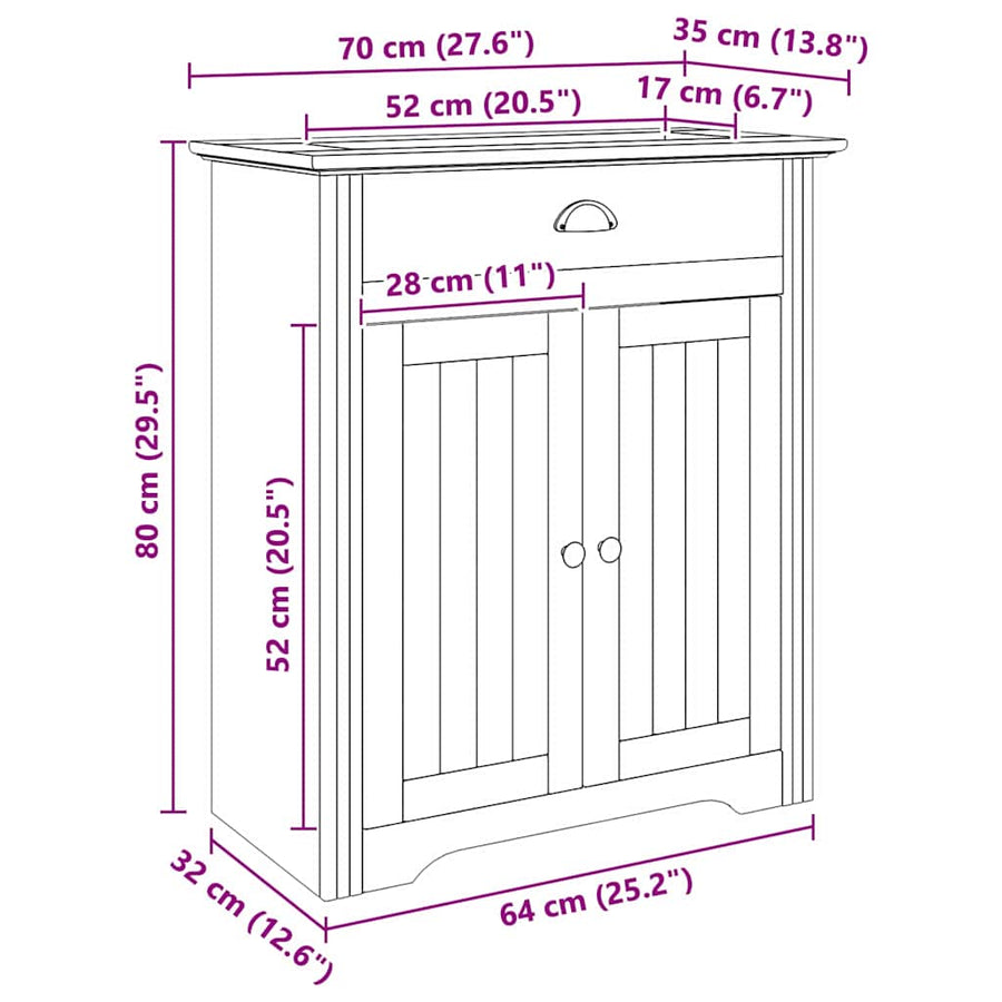 Badkamer Kast BODO Honingbruin 70 x 35 x 80 cm Bewerkt hout