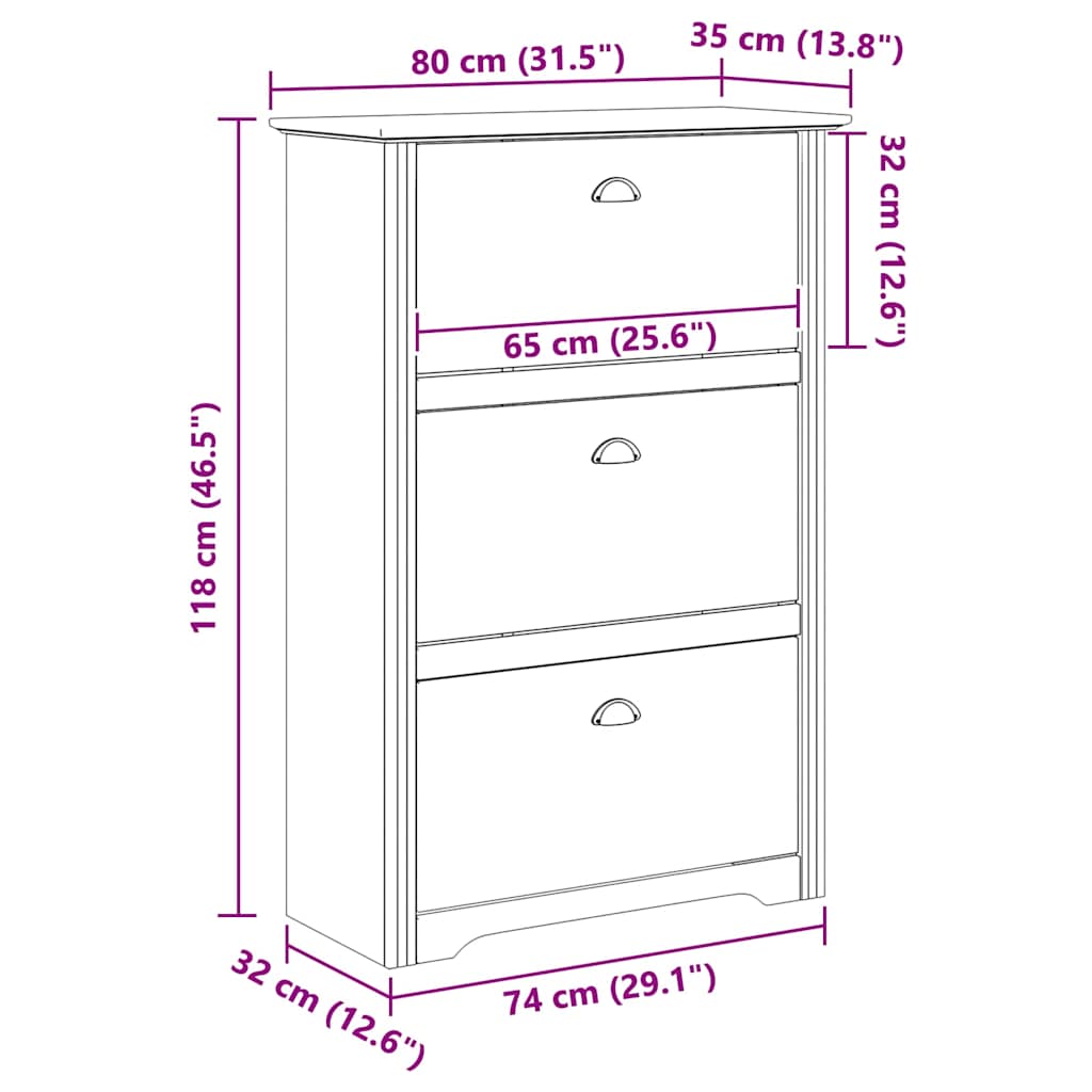 Schoenenrek BODO Honingbruin 80 x 35 x 118 cm Bewerkt hout