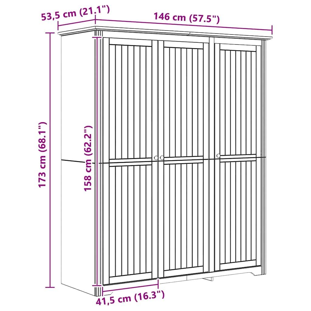 Kledingkast BODO Honingbruin 146 x 53,5 x 173 cm Bewerkt hout