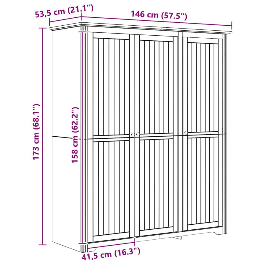 Kledingkast BODO Honingbruin 146 x 53,5 x 173 cm Bewerkt hout
