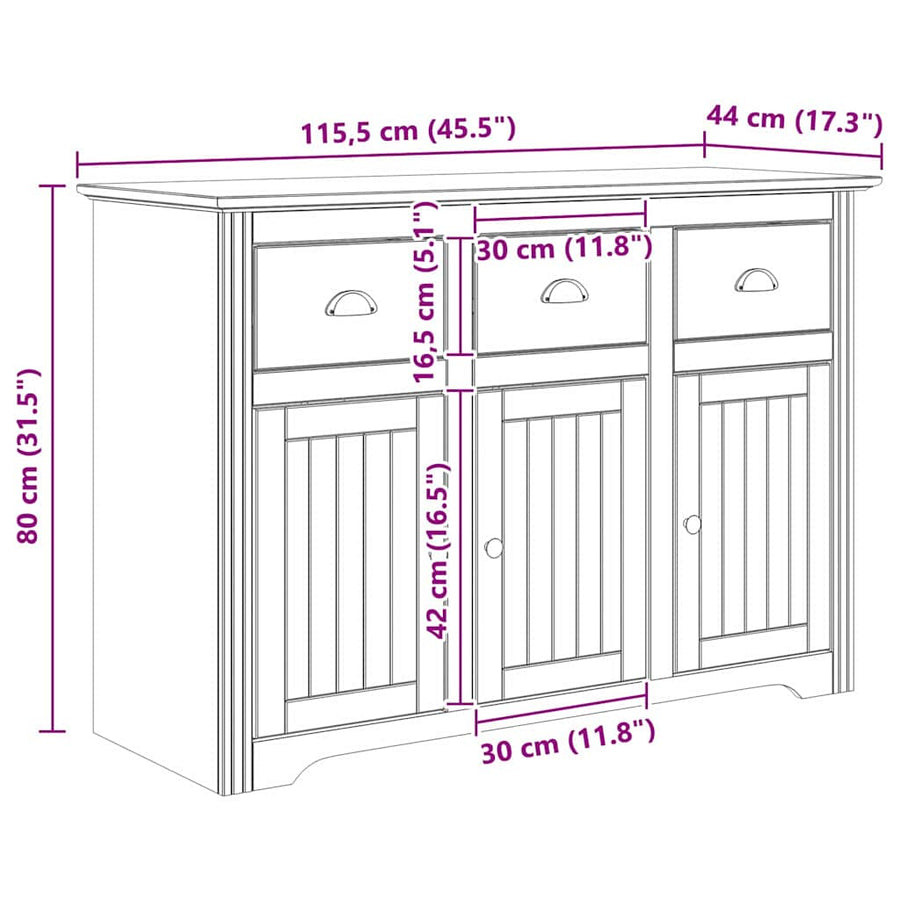 Dressoir BODO Honingbruin 115,5 x 44 x 80 cm Bewerkt hout