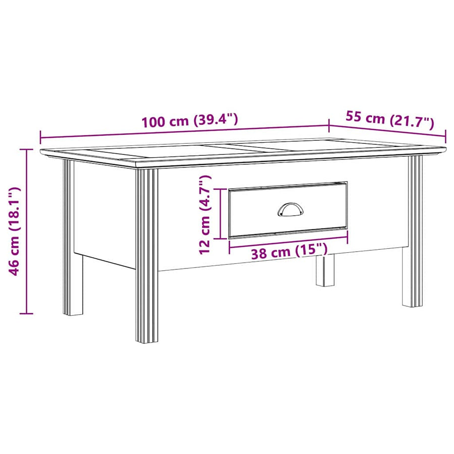 Salontafel BODO Honingbruin 100 x 55 x 45,8 cm Bewerkt hout