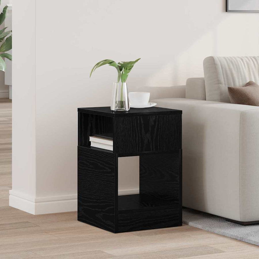 Bijzettafel Zwart Eiken 30,5 x 30 x 45 cm Bewerkt hout