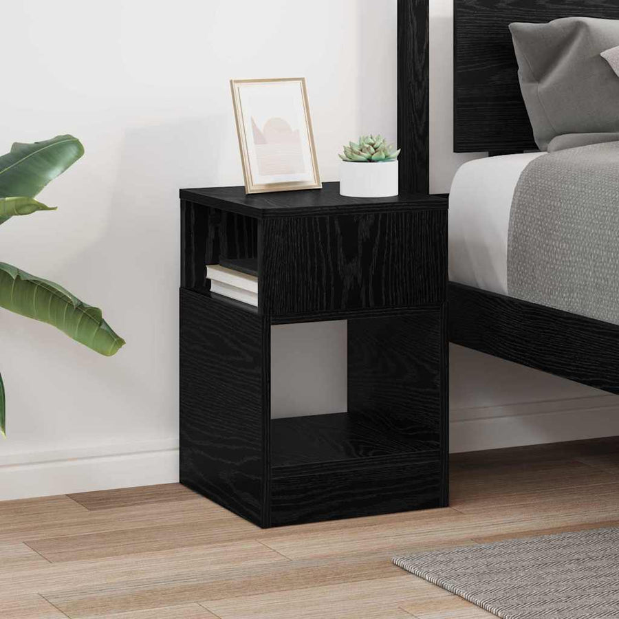 Bijzettafel Zwart Eiken 30,5 x 30 x 45 cm Bewerkt hout