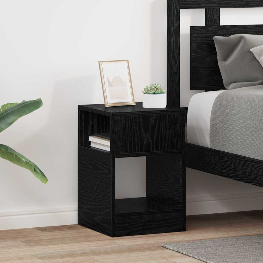 Bijzettafel 2 pcs Zwart Eiken 30,5 x 30 x 45 cm Bewerkt hout