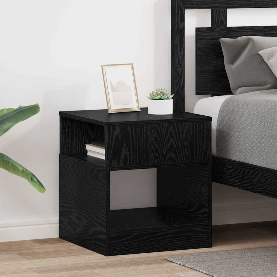 Bijzettafel 2 pcs Zwart Eiken 40,5 x 40 x 45 cm Bewerkt hout