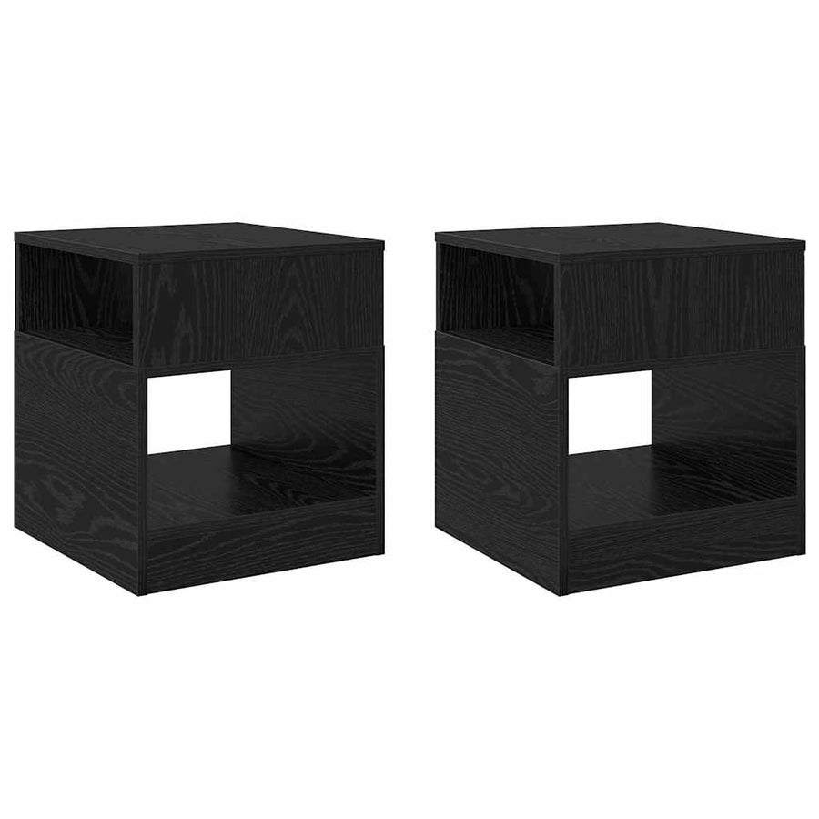Bijzettafel 2 pcs Zwart Eiken 40,5 x 40 x 45 cm Bewerkt hout