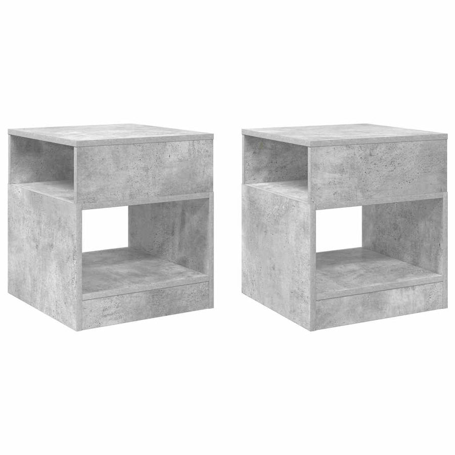 Bijzettafel 2 pcs Beton Grijs 40,5 x 40 x 45 cm Bewerkt hout