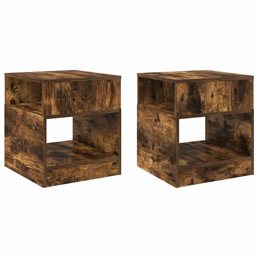Bijzettafel 2 pcs Gerookt eiken 40,5 x 40 x 45 cm Bewerkt hout