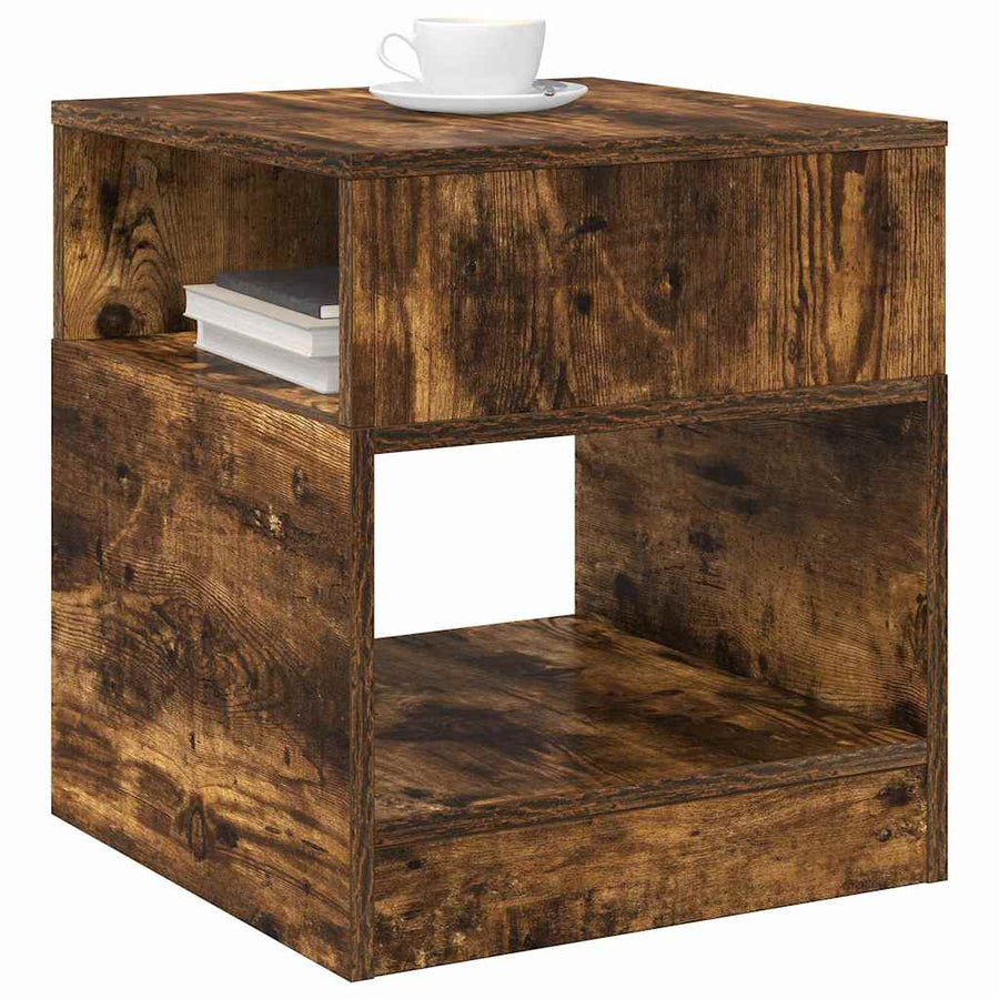 Bijzettafel 2 pcs Gerookt eiken 40,5 x 40 x 45 cm Bewerkt hout