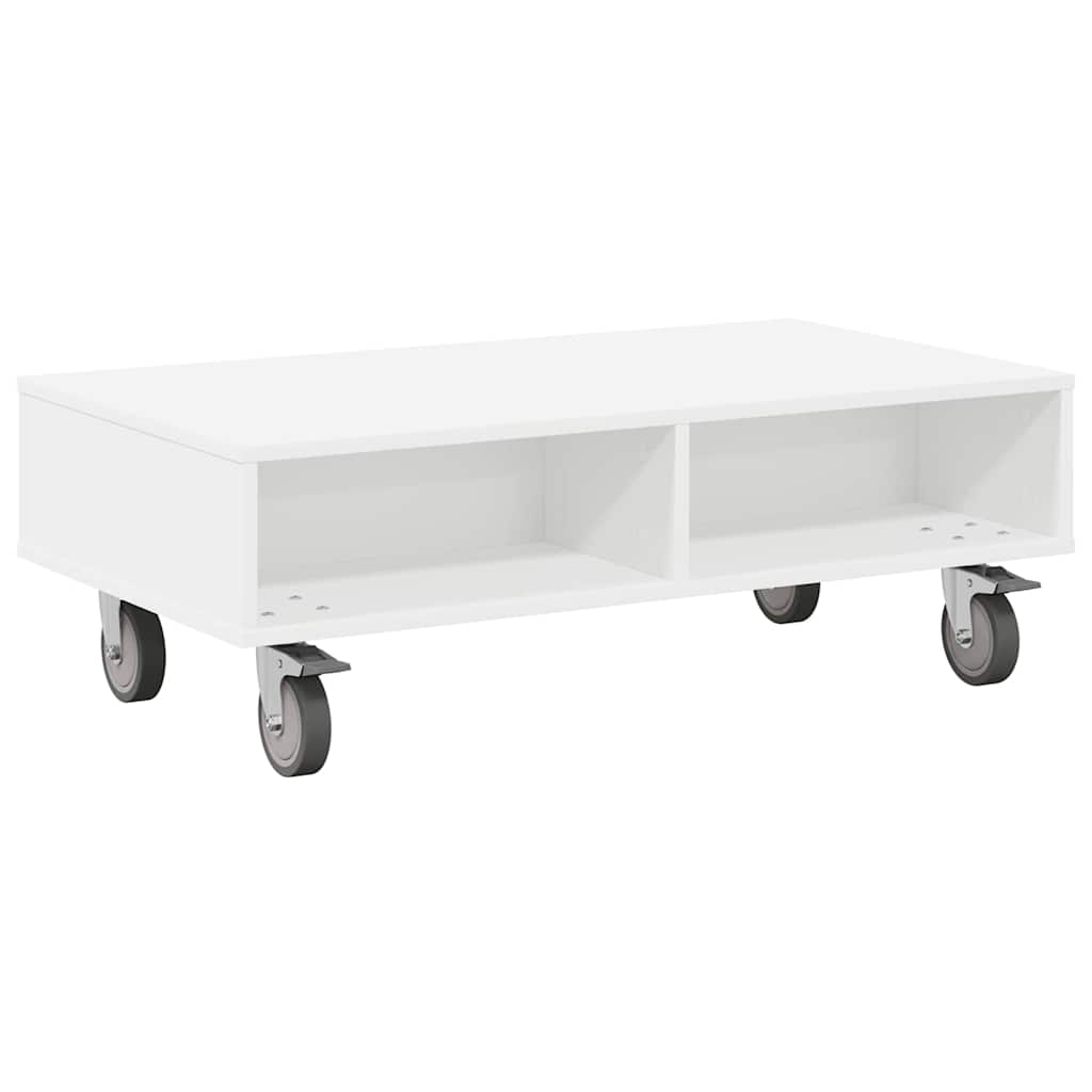 Bijzettafel met wielen Wit 90 x 50 x 30 cm Bewerkt hout