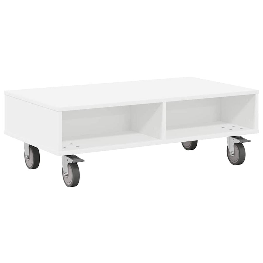 Bijzettafel met wielen Wit 90 x 50 x 30 cm Bewerkt hout