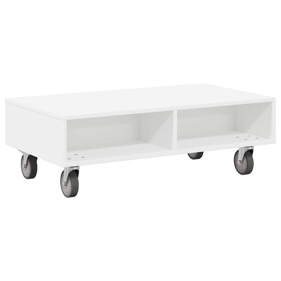 Bijzettafel met wielen Wit 90 x 50 x 30 cm Bewerkt hout