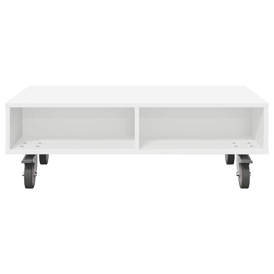 Bijzettafel met wielen Wit 90 x 50 x 30 cm Bewerkt hout