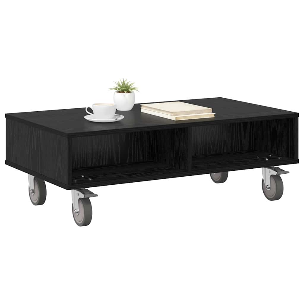Bijzettafel met wielen Zwart Eiken 90 x 50 x 30 cm Bewerkt hout