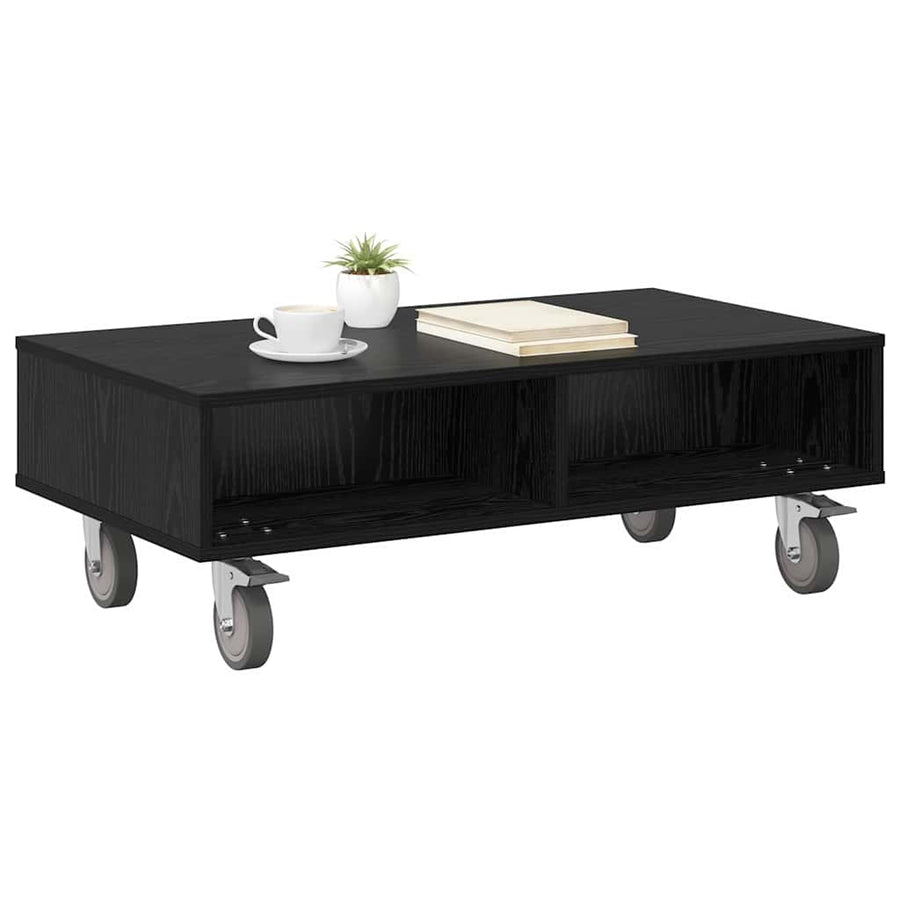 Bijzettafel met wielen Zwart Eiken 90 x 50 x 30 cm Bewerkt hout