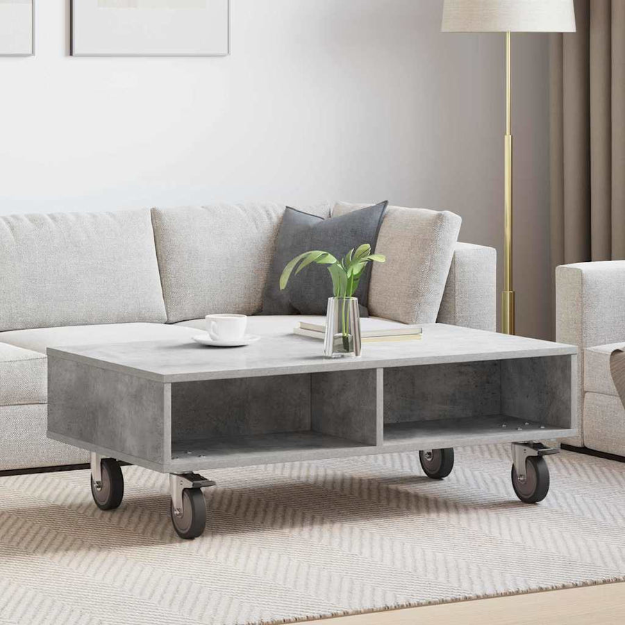 Bijzettafel met wielen Beton Grijs 90 x 50 x 30 cm Bewerkt hout