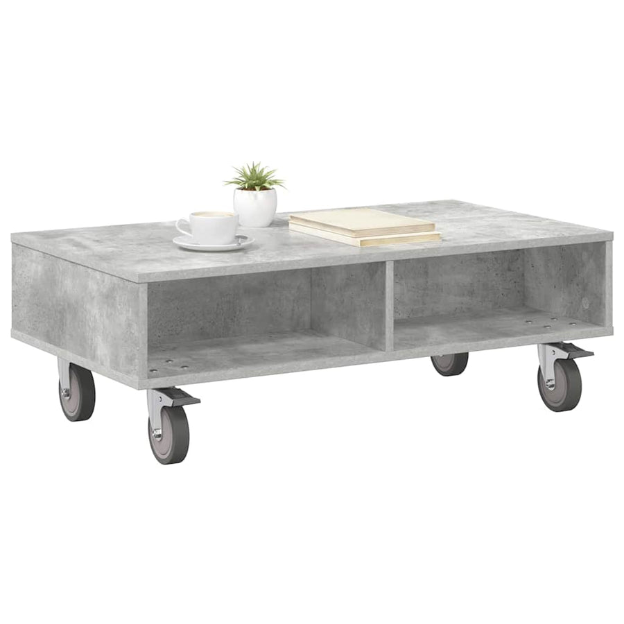 Bijzettafel met wielen Beton Grijs 90 x 50 x 30 cm Bewerkt hout