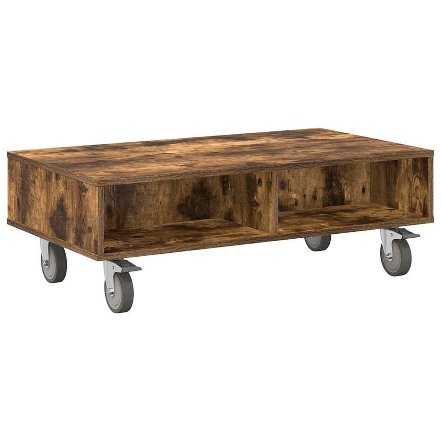 Bijzettafel met wielen Gerookt eiken 90 x 50 x 30 cm