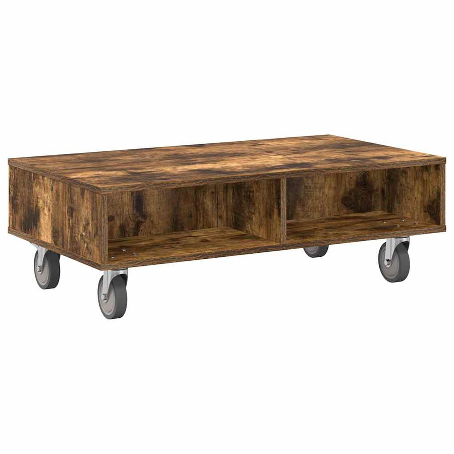 Bijzettafel met wielen Gerookt eiken 90 x 50 x 30 cm