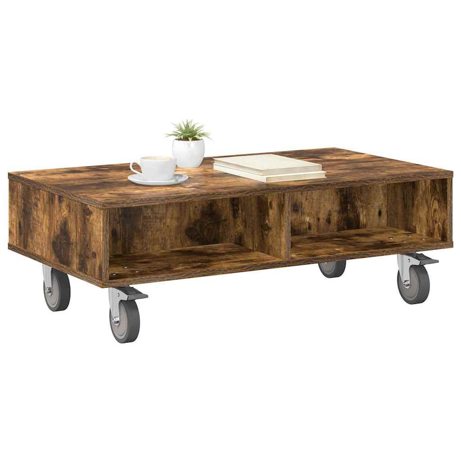 Bijzettafel met wielen Gerookt eiken 90 x 50 x 30 cm
