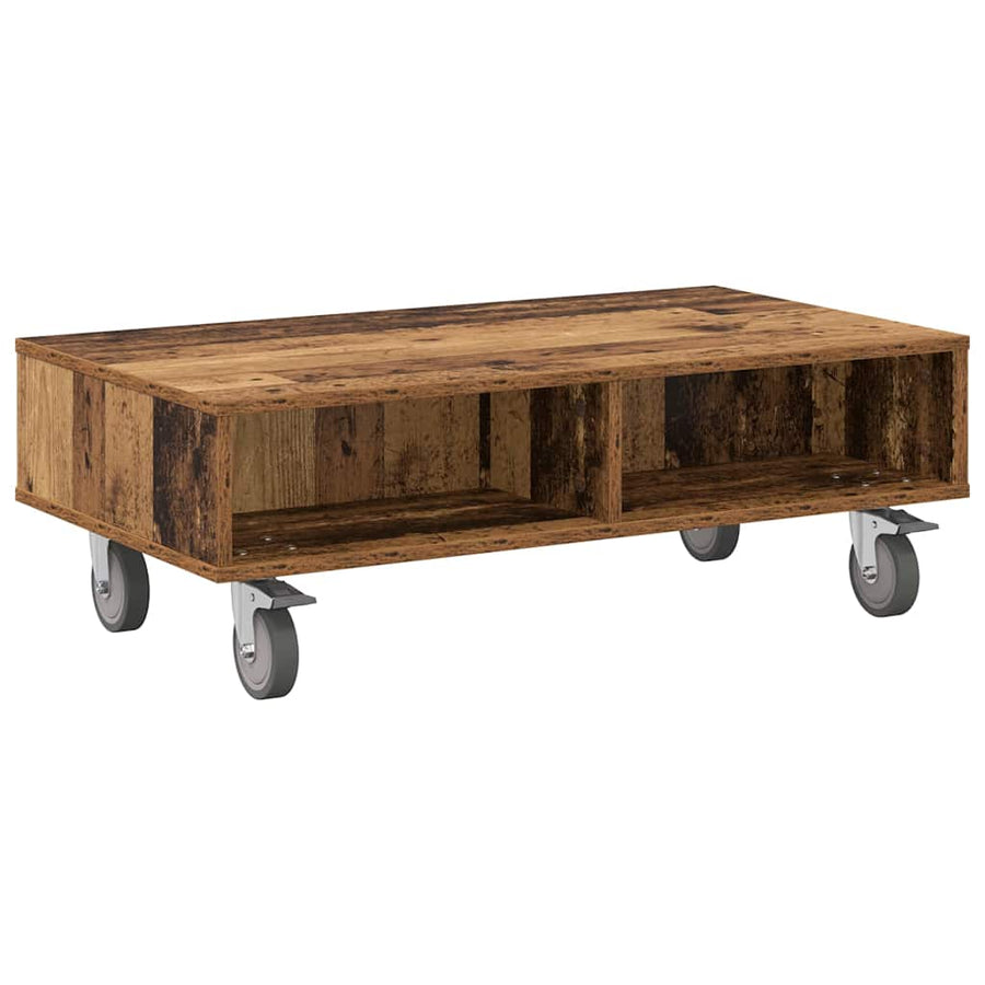 Bijzettafel met wielen Oudhout 90 x 50 x 30 cm Bewerkt hout