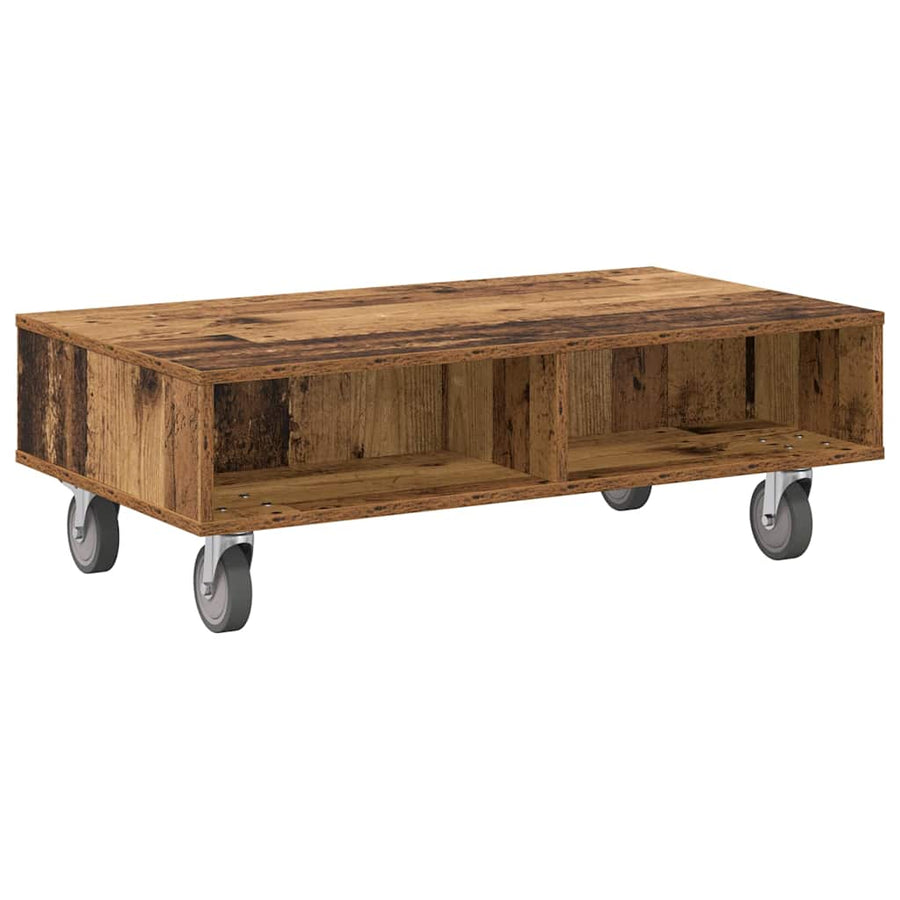 Bijzettafel met wielen Oudhout 90 x 50 x 30 cm Bewerkt hout