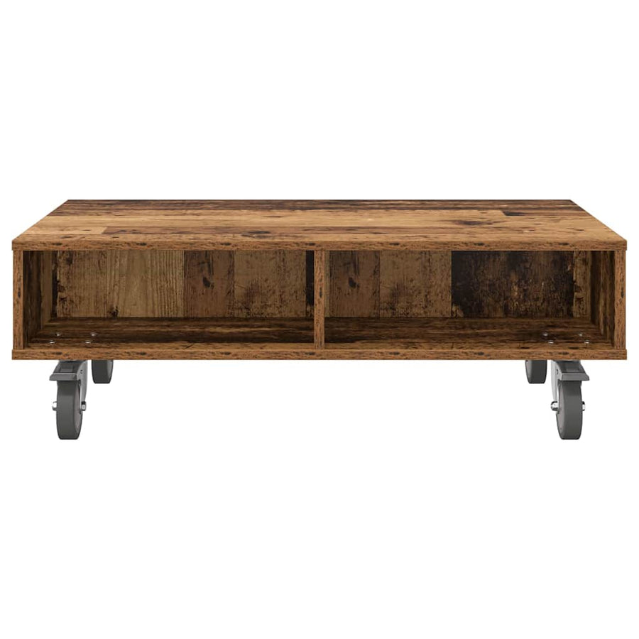 Bijzettafel met wielen Oudhout 90 x 50 x 30 cm Bewerkt hout