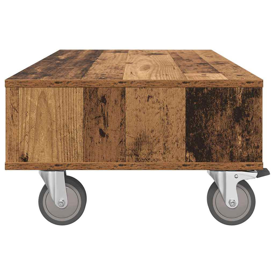 Bijzettafel met wielen Oudhout 90 x 50 x 30 cm Bewerkt hout
